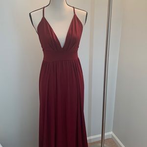 Deep V open back halter dress